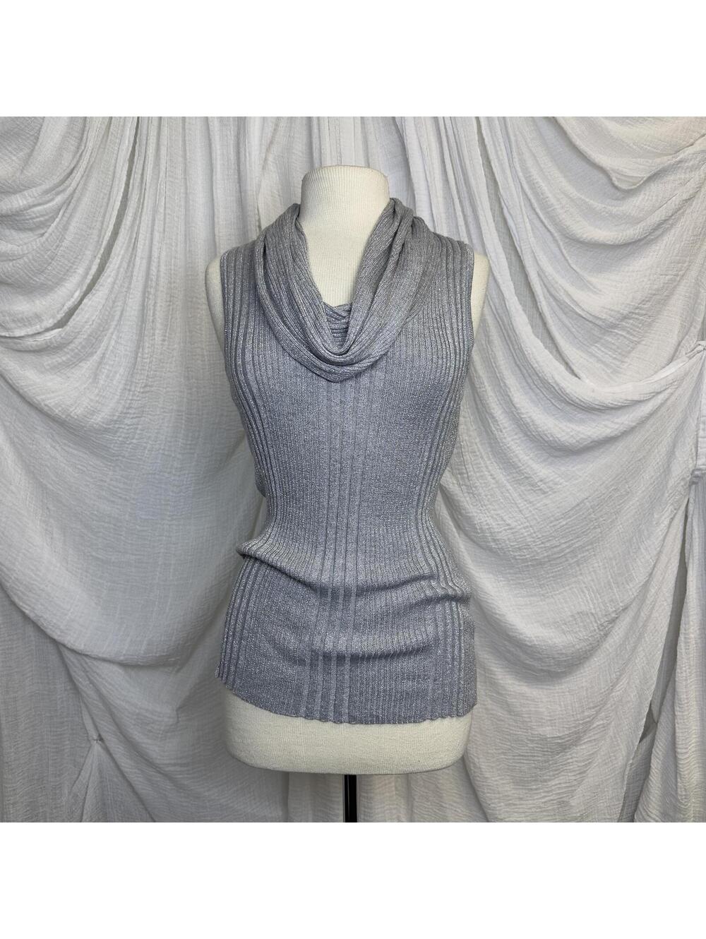 Y2K Indie Festival Metallic Sleeveless Knit Cowl Neck Top